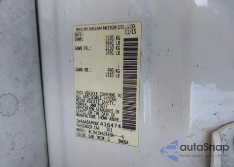 2016 Nissan Maxima 3.5 Sl z USA, uszkodzony, nr VIN 1N4AA6APXGC416474